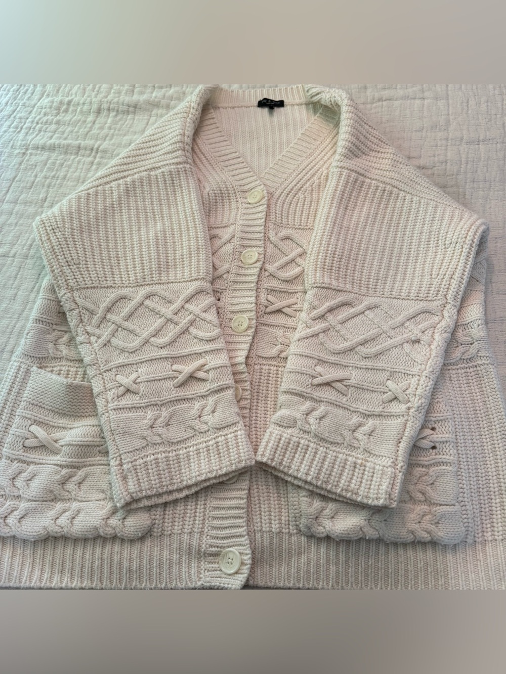 Rag & Bone Conley Cable Knit Wool Cashmere Button-Down Cardigan Ivory Large - Picture 11 of 13